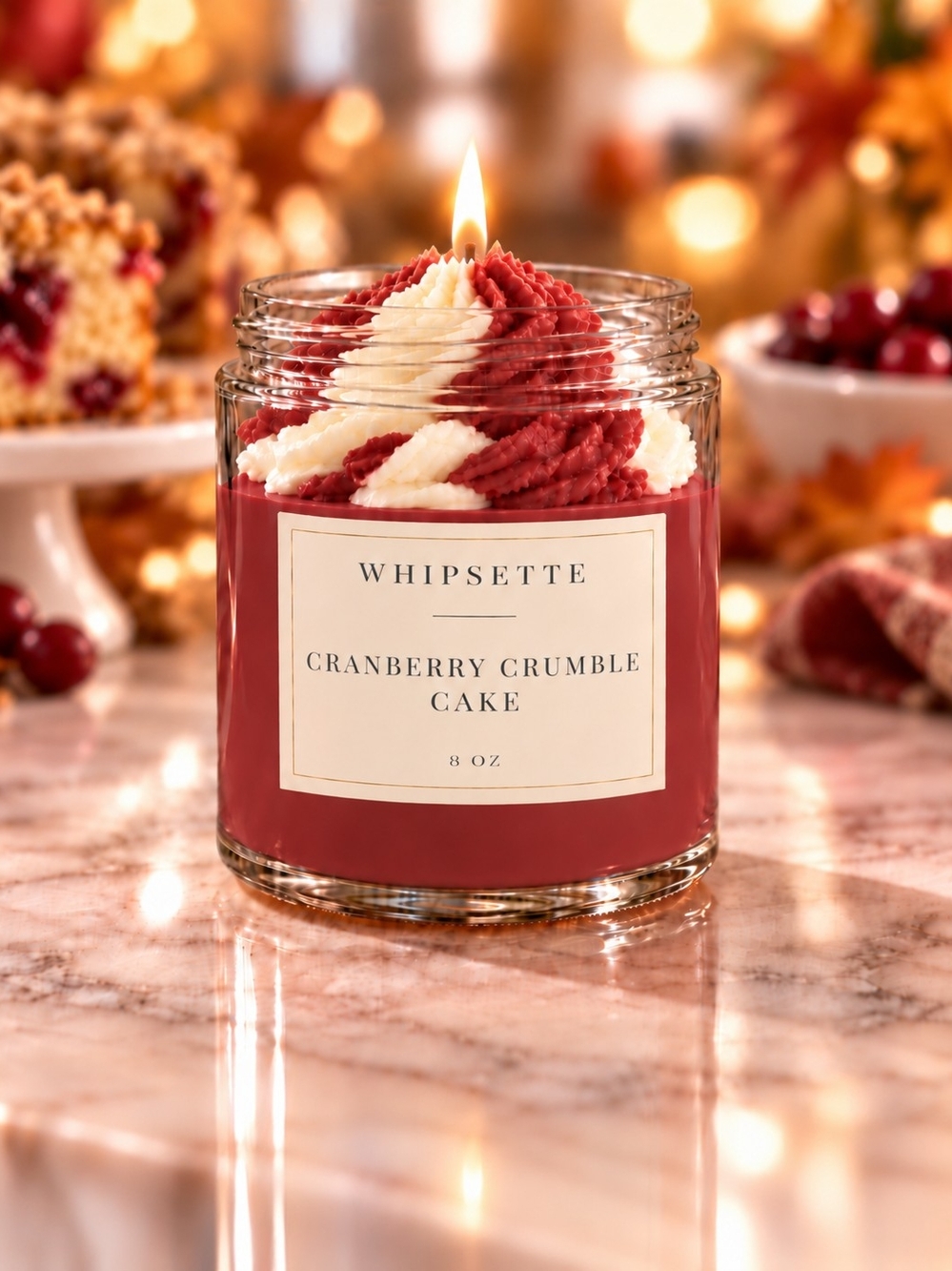 Whipsette Cranberry Crumble Cake Scented Candle - Red & Cream